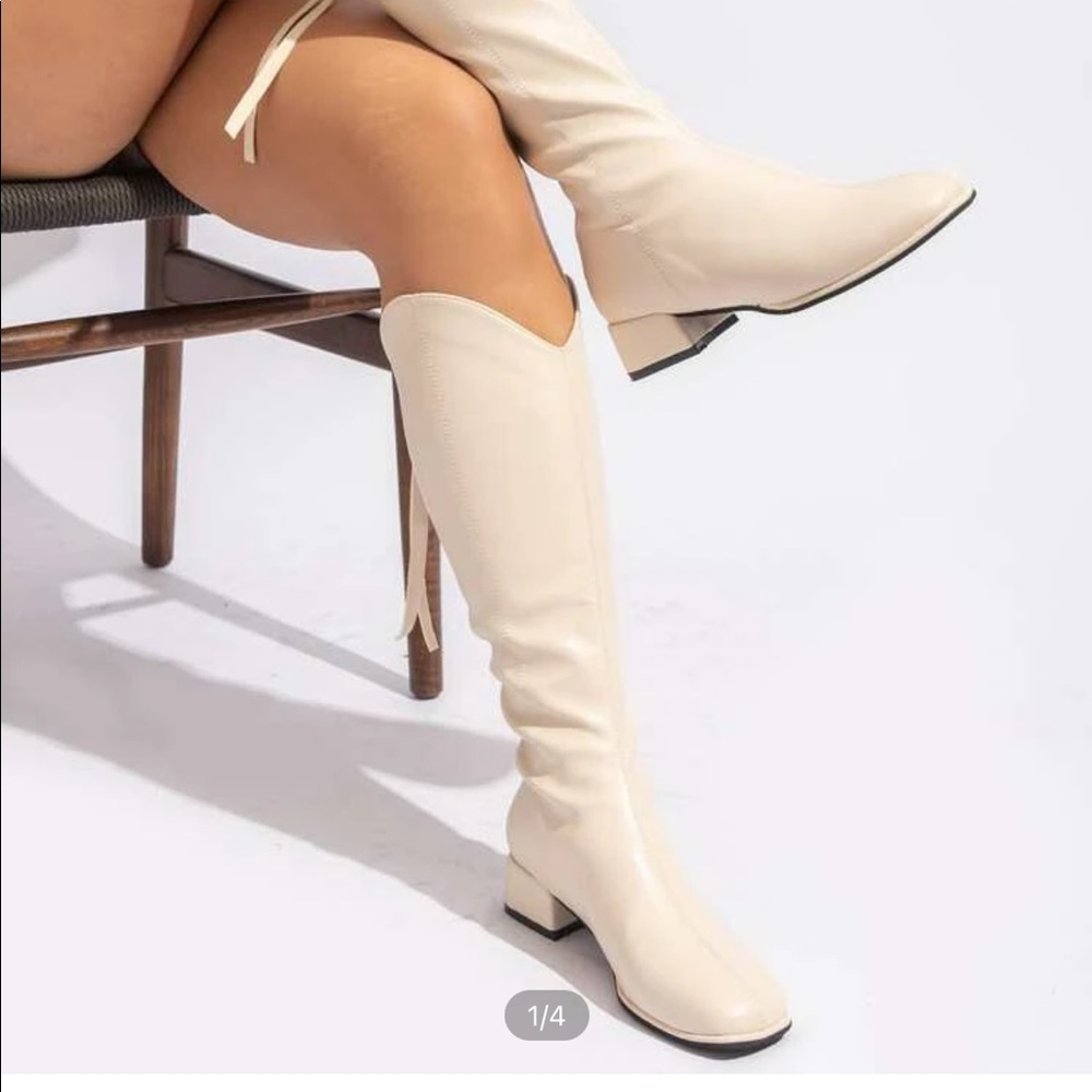 Square toe white boots